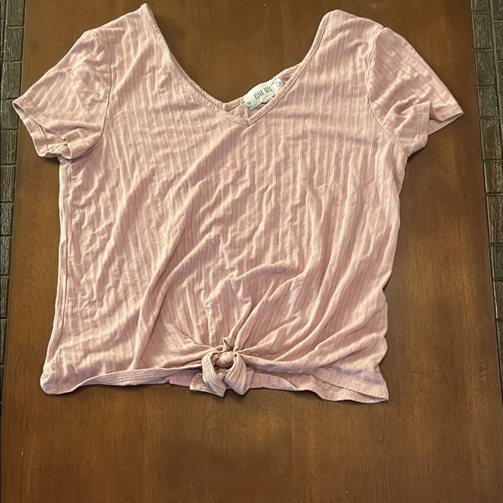 Pink V-Neck Knotted Top